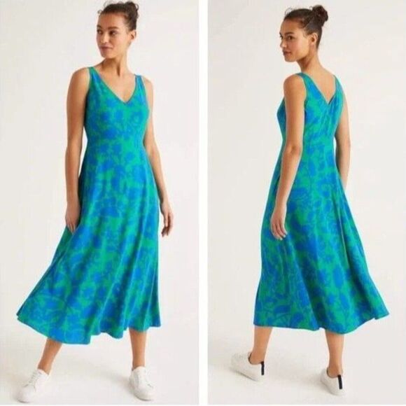Boden Rosaline Midi Dress Tropical Retreat Emerald Size 16 V-Neck Sleeveless - Picture 2 of 14